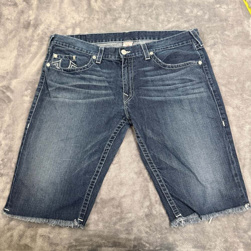 True Religion Mens size 42 Straight Cut Off blue Jean shorts USA made